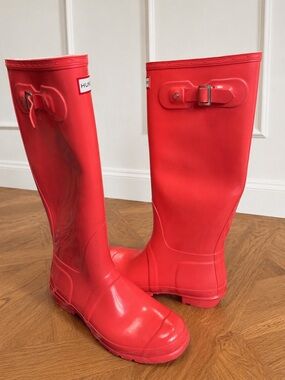Hunter Tall Rubber Rain Boots Coral Orange Pink Tall Wellington Sz W10 M9